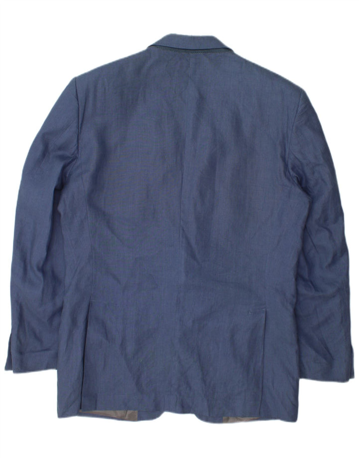 Vintage hombres 2 botones Blazer chaqueta IT 50 lino azul grande