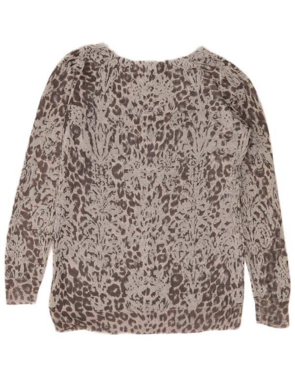 Oasis Jersey con cuello en V para mujer UK 44 Viscosa con estampado animal gris medio