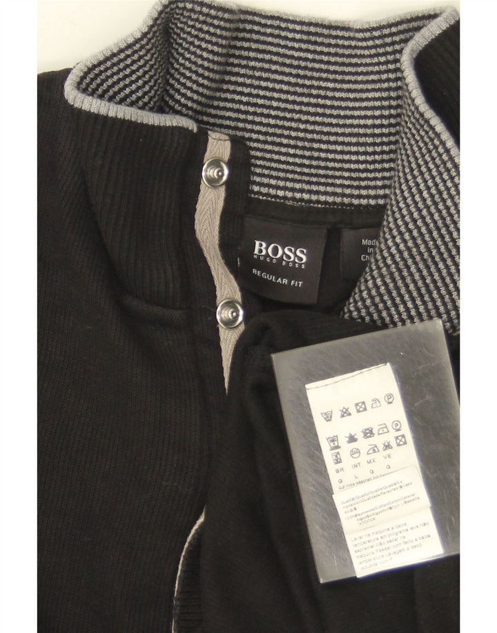 Hugo Boss Suéter tipo jersey con cuello y cremallera de corte regular para hombre, talla grande, a rayas negras