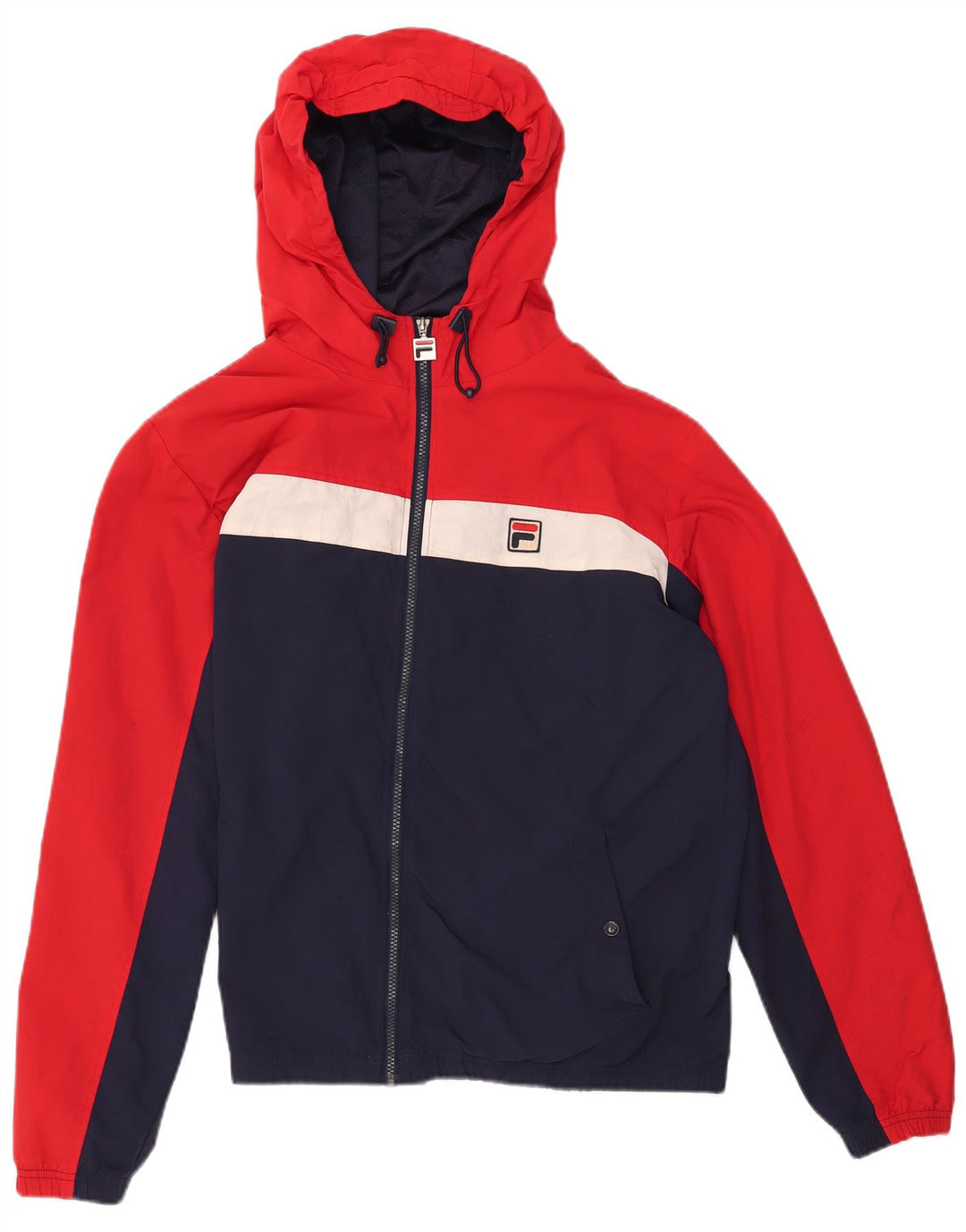FILA Chaqueta impermeable con capucha para hombre UK 40 Large Azul Colorblock Poliamida