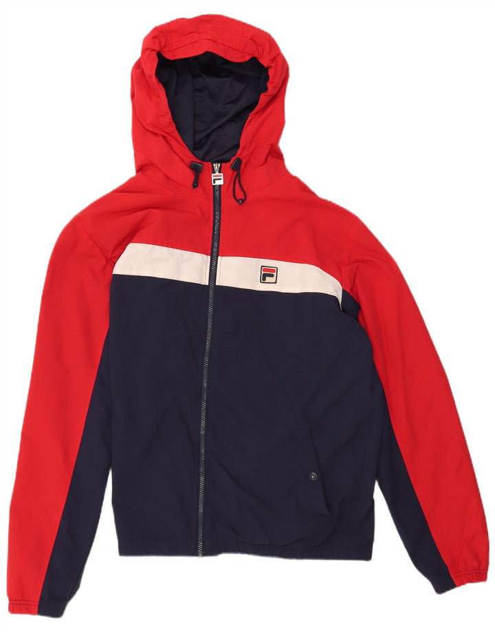 FILA Chaqueta impermeable con capucha para hombre UK 40 Large Azul Colorblock Poliamida
