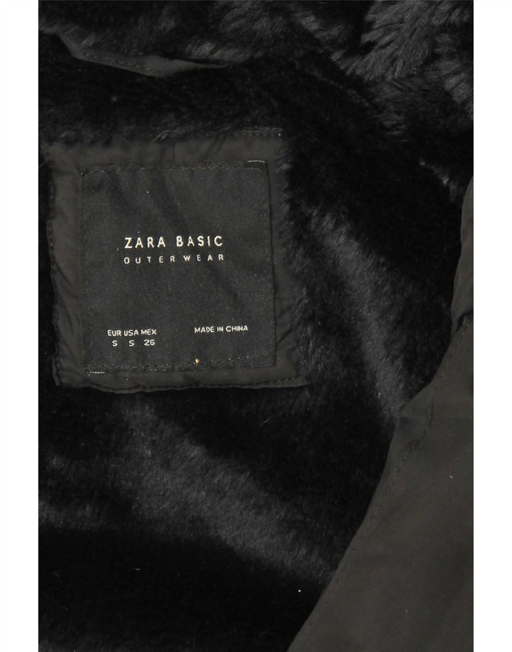 Zara Mujer Chaqueta Acolchada Con Capucha UK 10 Small Poliéster Negro