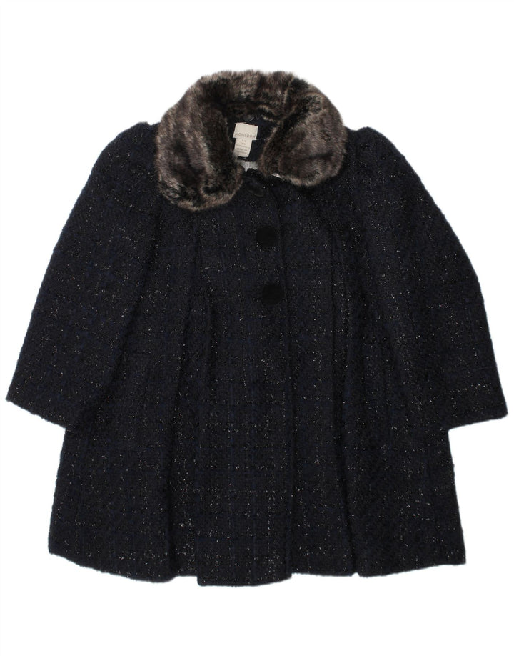 MONSOON Girls Overcoat 5-6 Years Navy Blue Flecked Polyamide