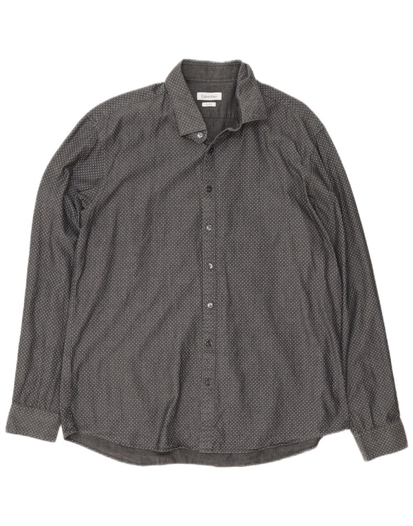 Camisa Calvin Klein Slim Fit para hombre Talla 43 17 XL Algodón geométrico gris