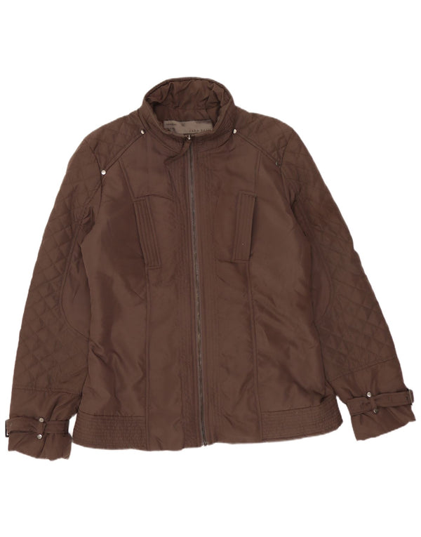 Zara Womens Quilted Jacket UK 16 Large Brown Polyester
