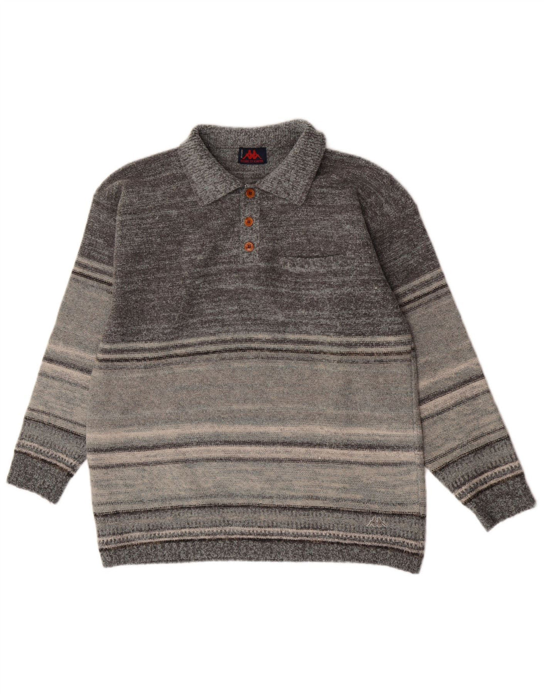 Kappa Hombre Polo Neck Jumper Sweater XL Gris Lana A Rayas