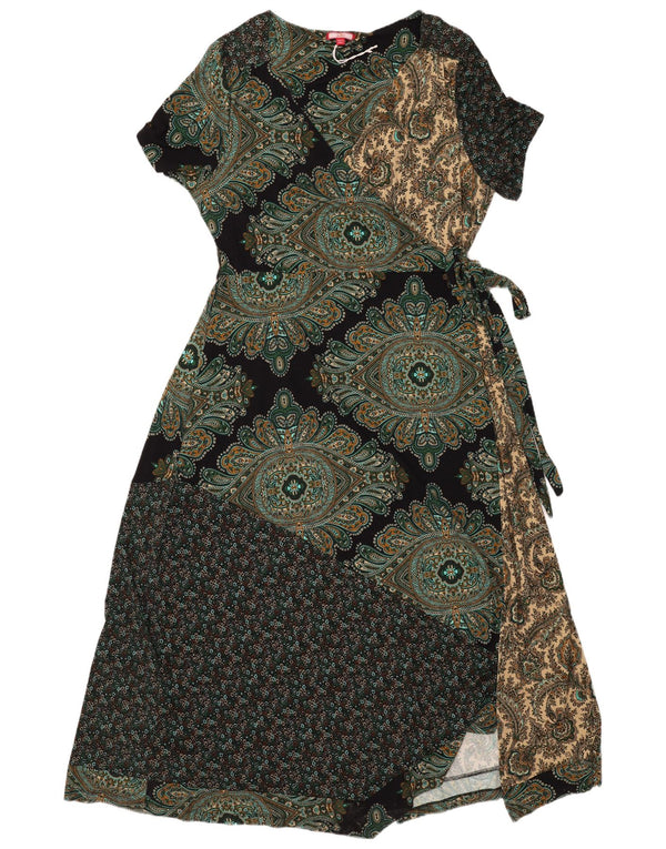 Vintage mujer abrigo vestido Reino Unido 20 2XL verde patchwork viscosa boho
