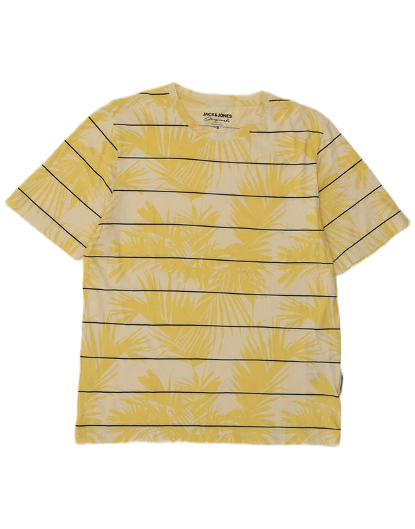 Jack & Jones Hombre Camiseta Top Small Amarillo Rayas Algodón Hawaiano
