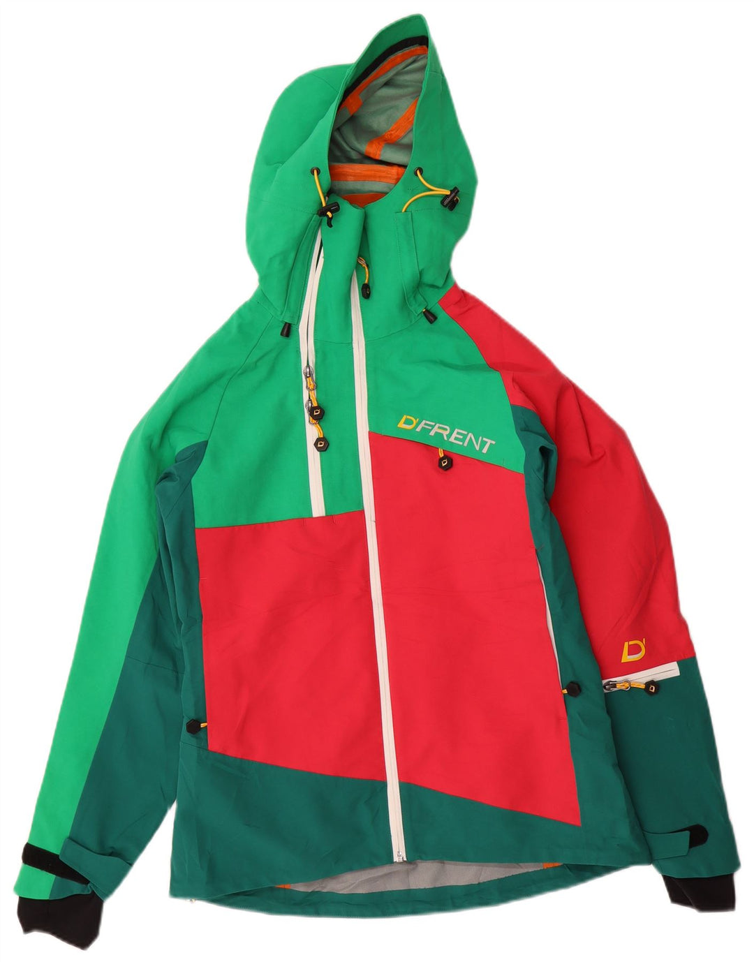 D'Frent Chaqueta impermeable con capucha y gráfico para mujer UK 36 Small Green Colourblock