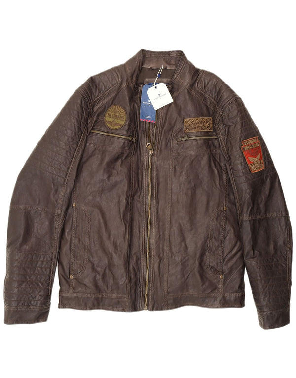 Tom Tailor Chaqueta de aviador de vuelo de piel sintética Racer para hombre UK 42 XL Marrón