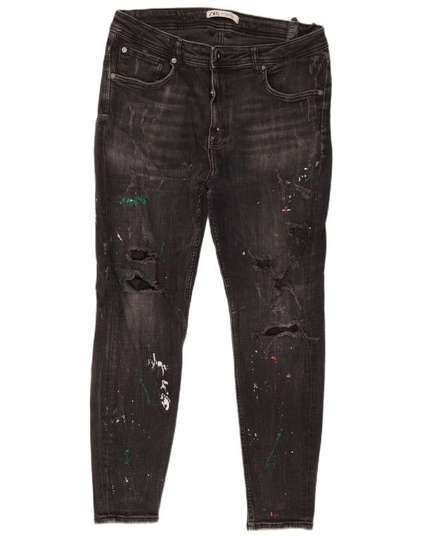 Zara Jeans ajustados desgastados para hombre EU 44 Large W34 L27 Algodón gris
