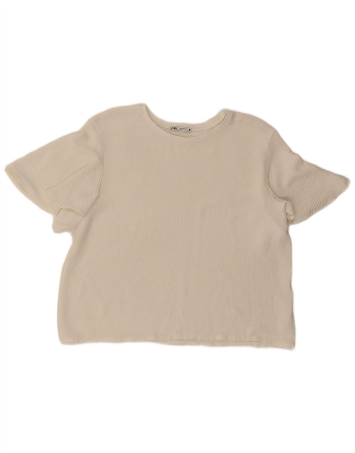 Zara Mujer Blusa Top UK 46 Grande Poliéster Blanco