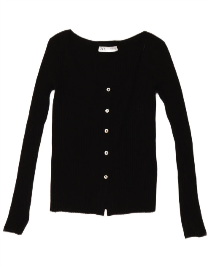Zara Mujer Cárdigan Suéter UK 8 Pequeño Acrílico Negro