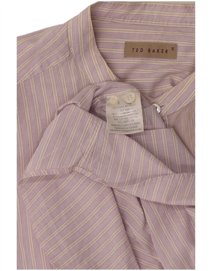 Ted Baker Camisa para hombre Talla 6 2XL Algodón a rayas rosa