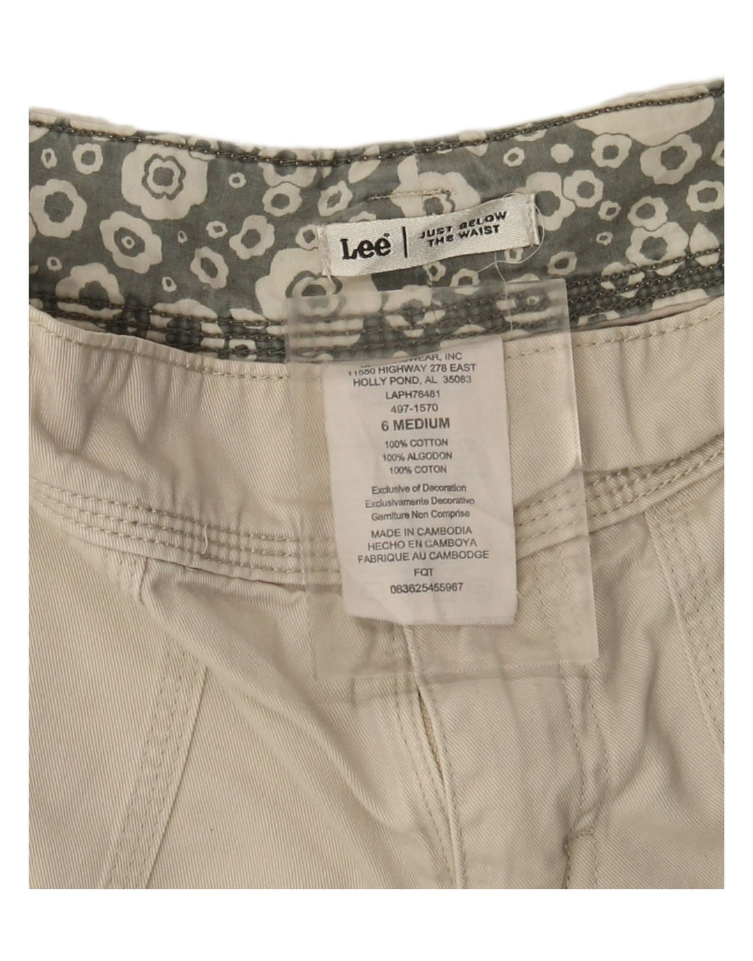 LEE Pantalones cortos cargo para mujer US 6 Medium W28 Algodón beige