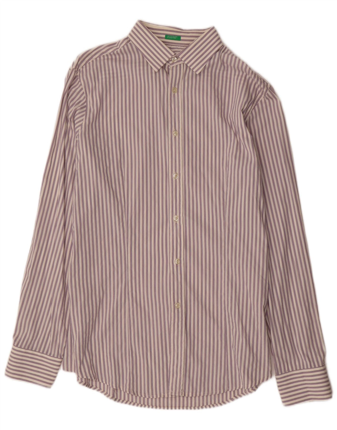 BENETTON Camisa De Hombre 2XL Algodón A Rayas Morado