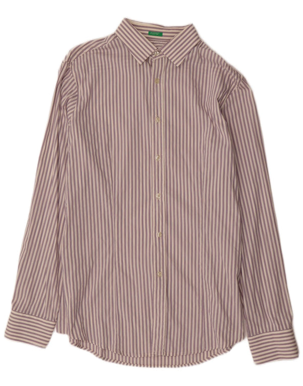 BENETTON Camisa De Hombre 2XL Algodón A Rayas Morado