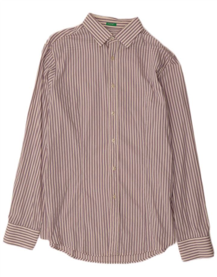 BENETTON Camisa De Hombre 2XL Algodón A Rayas Morado