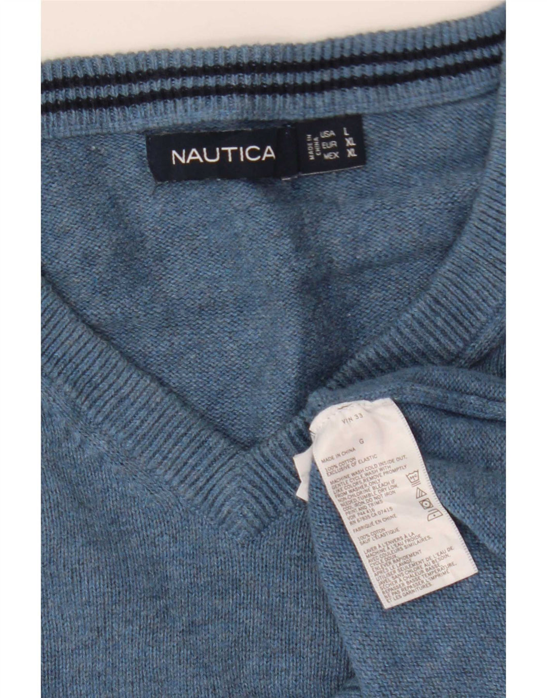 Nautica Jersey con cuello en V para hombre, talla grande, algodón azul