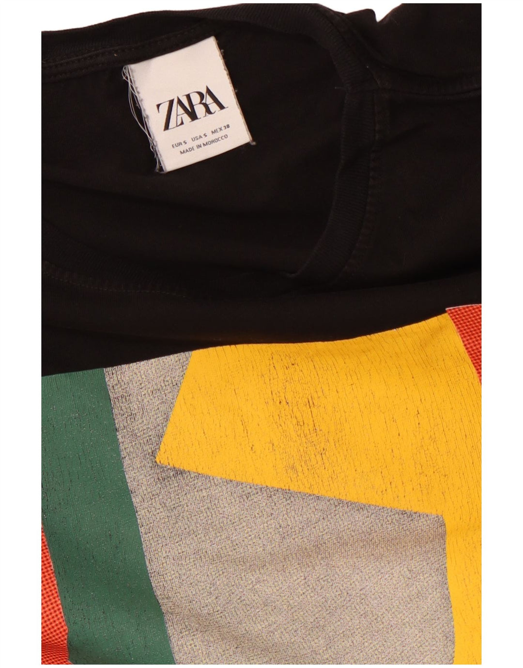 ZARA Hombre Camiseta gráfica Top Small Black Colourblock