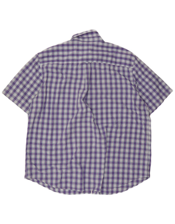 Chaps Camisa alta de manga corta para hombre, talla 3XL, algodón a cuadros morado