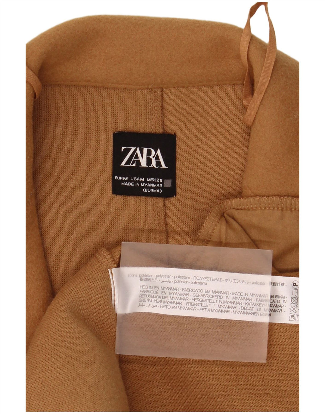 Zara Mujer Abrigo Abierto UK 44 Poliéster Beige Medio