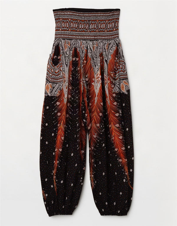 Vintage mujer cintura alta Harem pantalones W28 L25 negro floral