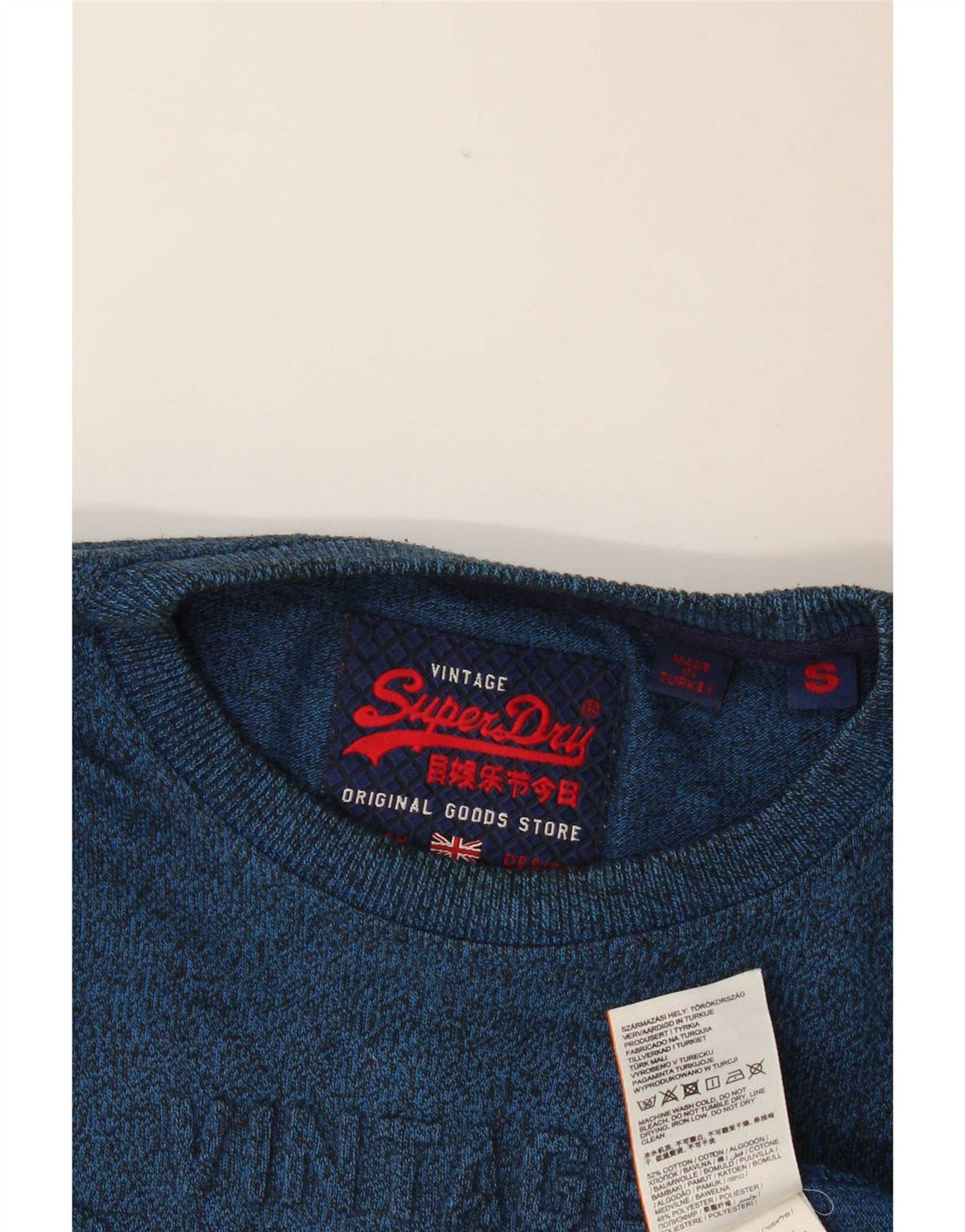 Superdry Hombre Top gráfico de manga larga de algodón moteado en azul pequeño