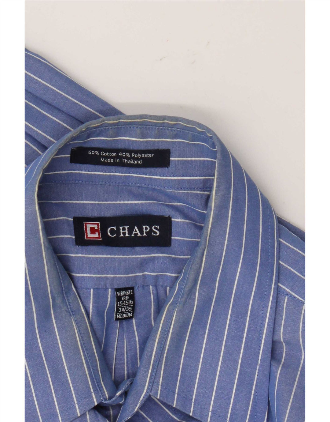 Chaps Camisa para hombre talla 15 1/2 algodón a rayas azul mediano