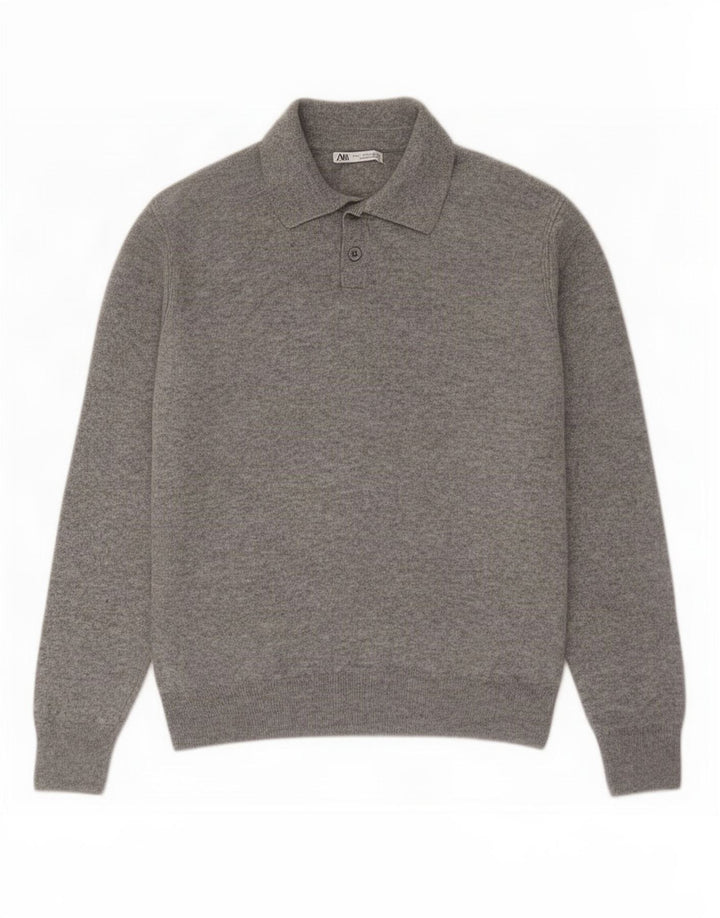 Zara Hombre Polo Cuello Jersey Jersey Grande Lana Gris