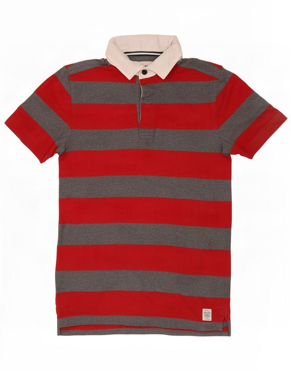 Polo de rugby para hombre Fat Face XS Algodón de rayas rojas