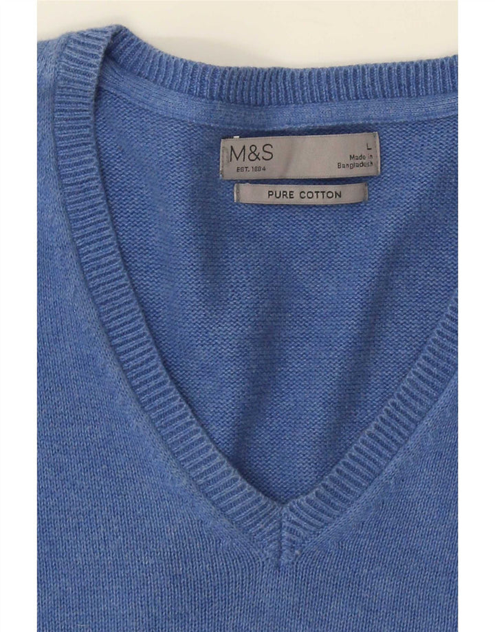 Marks & Spencer Jersey con cuello en V para hombre, talla grande, azul
