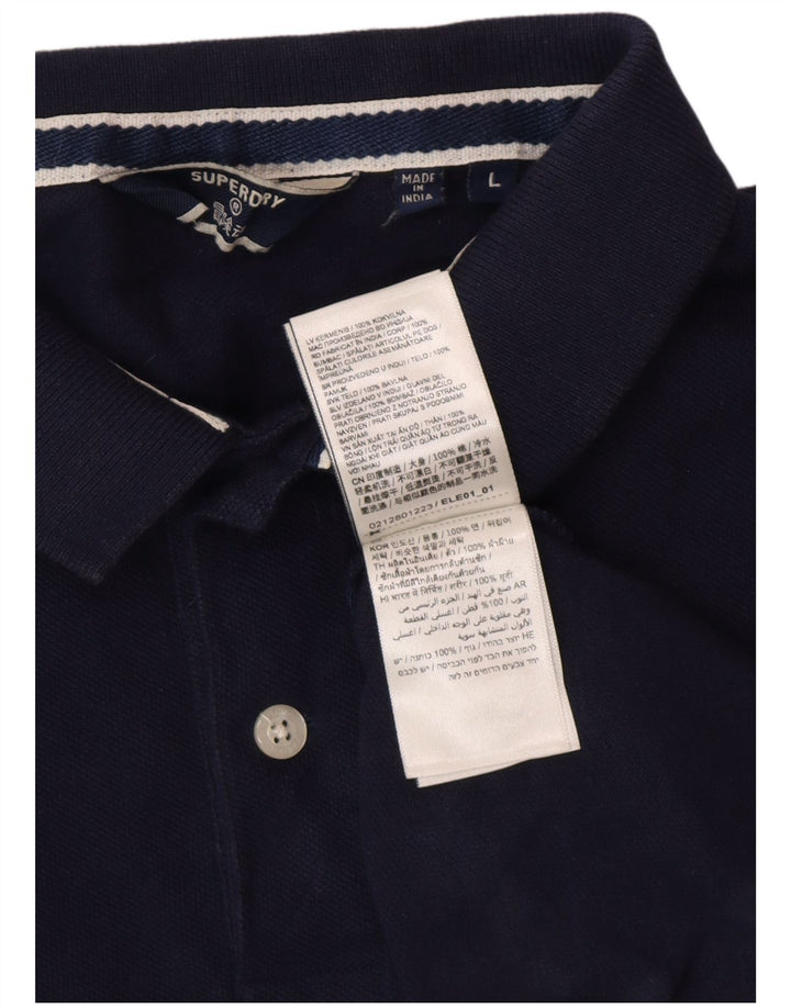 SUPERDRY Polo para hombre grande de algodón azul marino