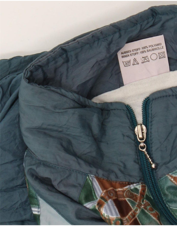 Vintage hombres chándal top chaqueta medio azul geométrico poliamida