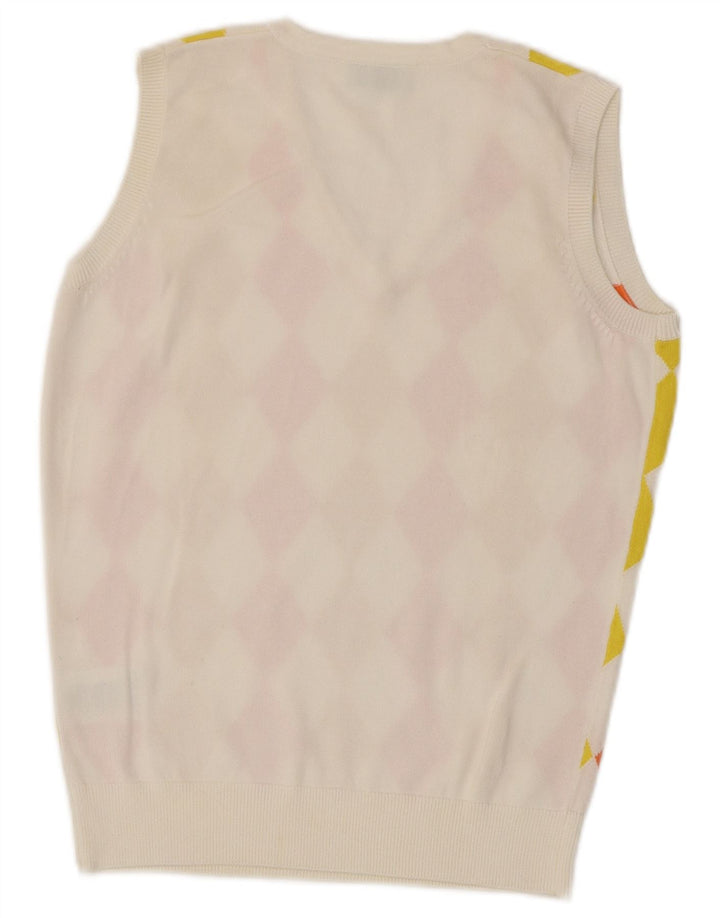 Pringle Camiseta sin mangas para mujer UK 10 Small White Argyle/Diamond Cotton