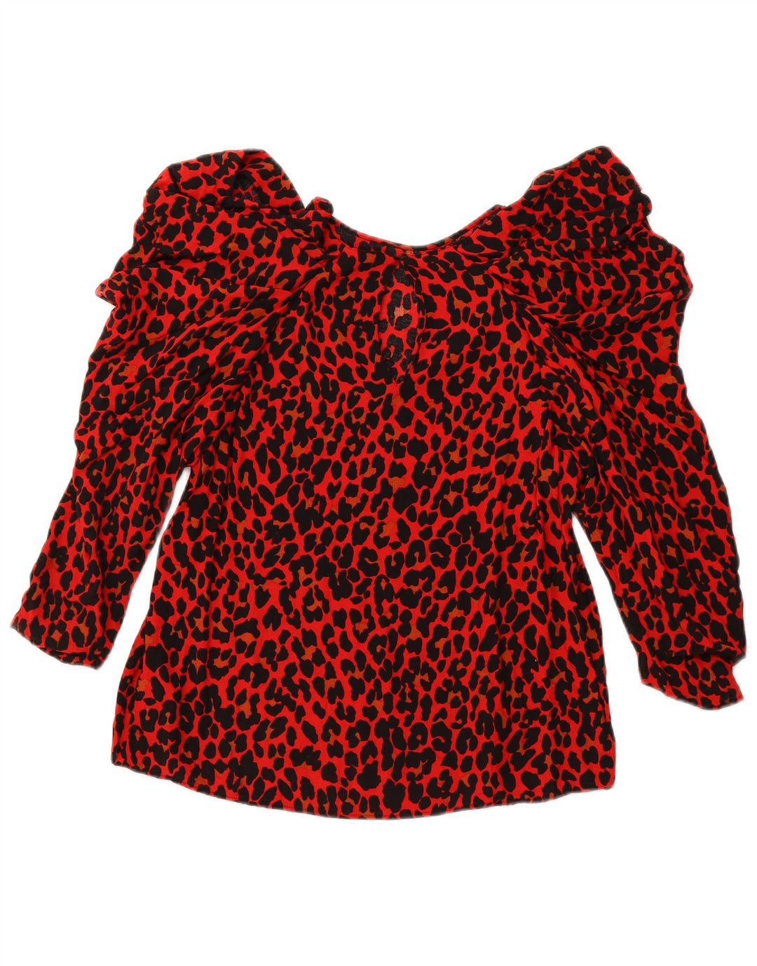 ZARA Mujer Blusa Manga 3/4 Top UK 40 Pequeño Estampado Animal Rojo