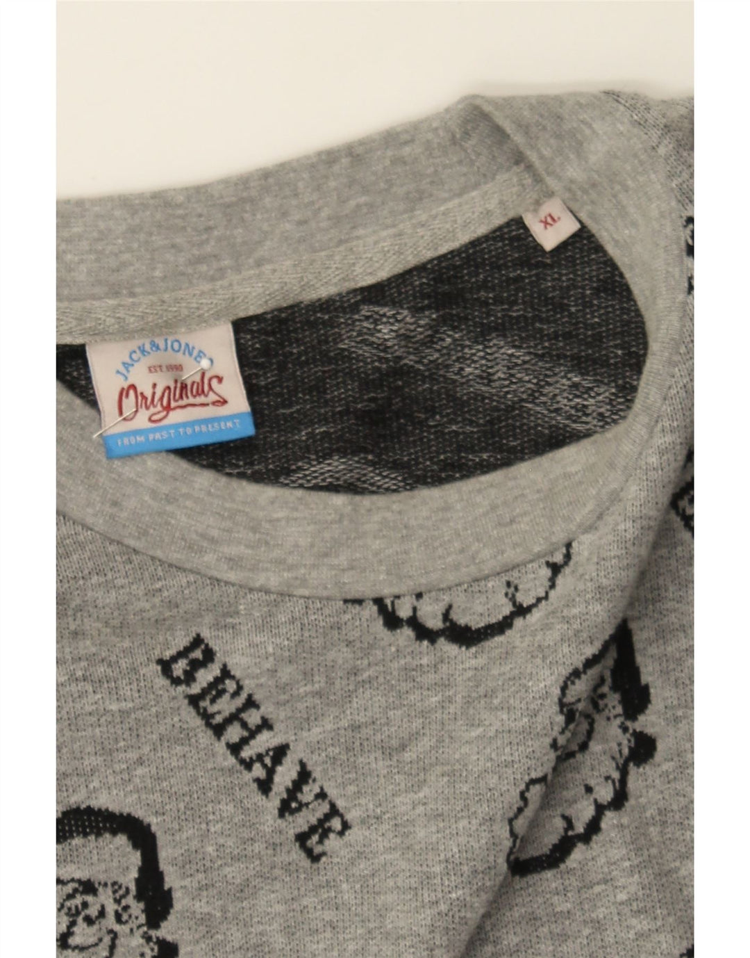 JACK & JONES Mens Graphic Sweatshirt Jumper XL Grey Cotton Vintage Jack & Jones and Second-Hand Jack & Jones from Messina Hembry 