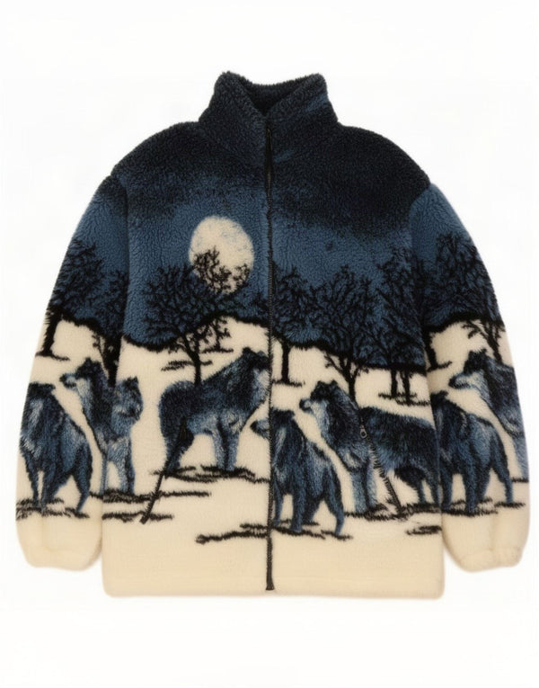 Vintage hombres gráfico polar chaqueta Reino Unido 40 grande azul marino animal print
