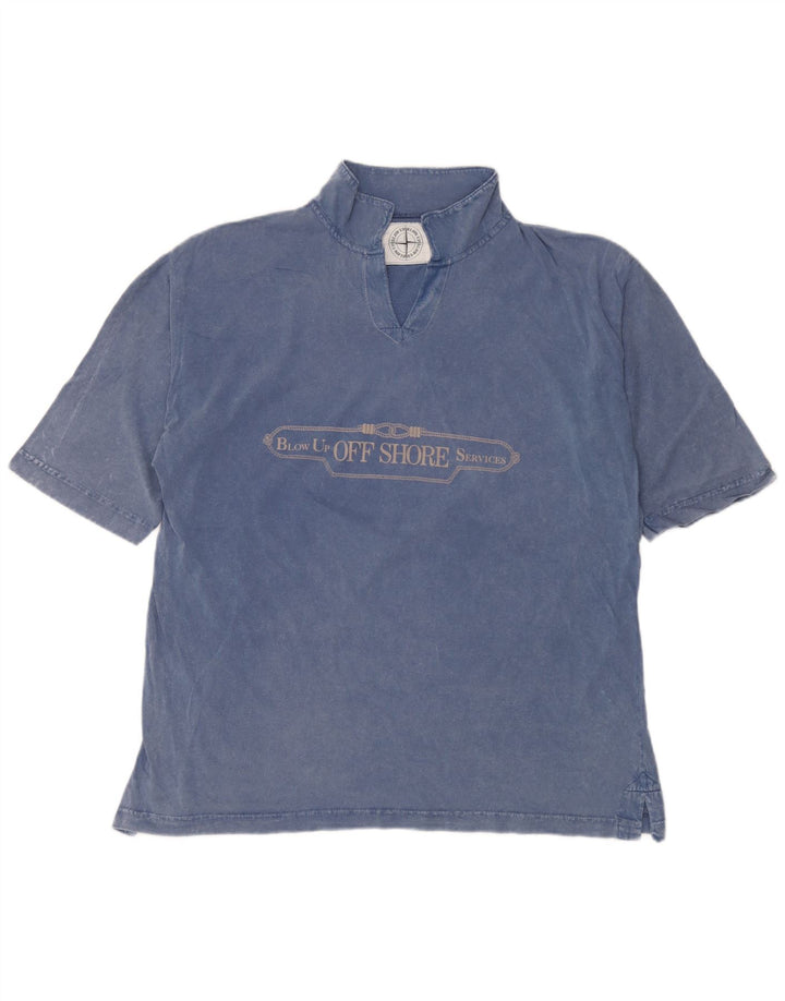 Vintage Hombres Camiseta Gráfica Top Grande Azul