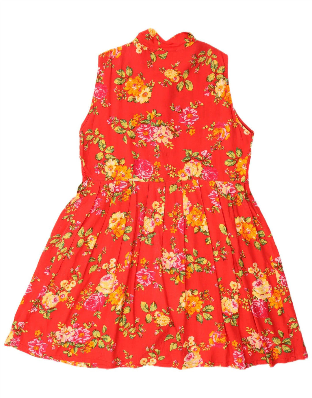 VINTAGE Mujer Sin Mangas Una Línea Vestido Reino Unido 12 Medio Rojo Floral