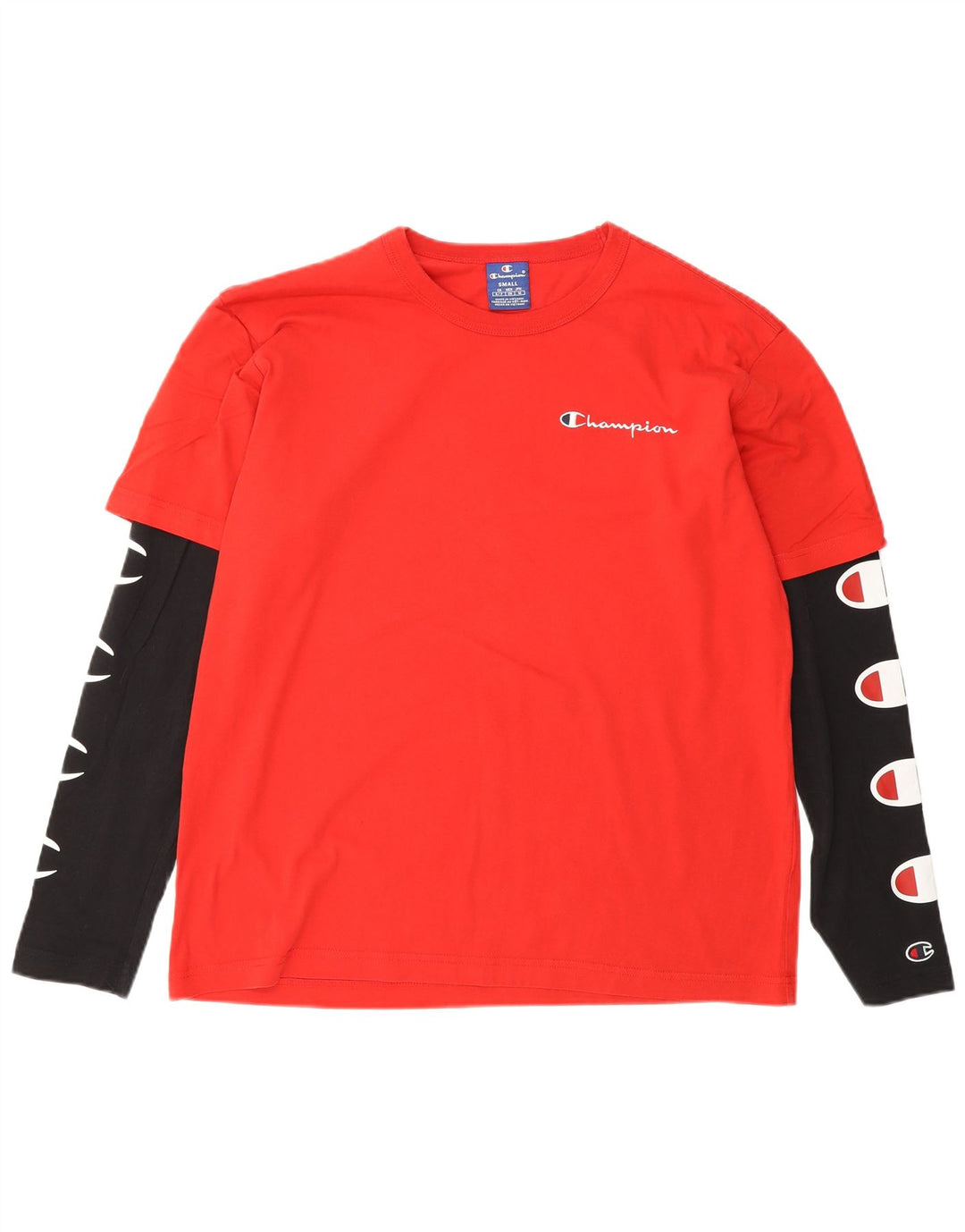 Champion Top gráfico de manga larga para hombre, color rojo pequeño, color block