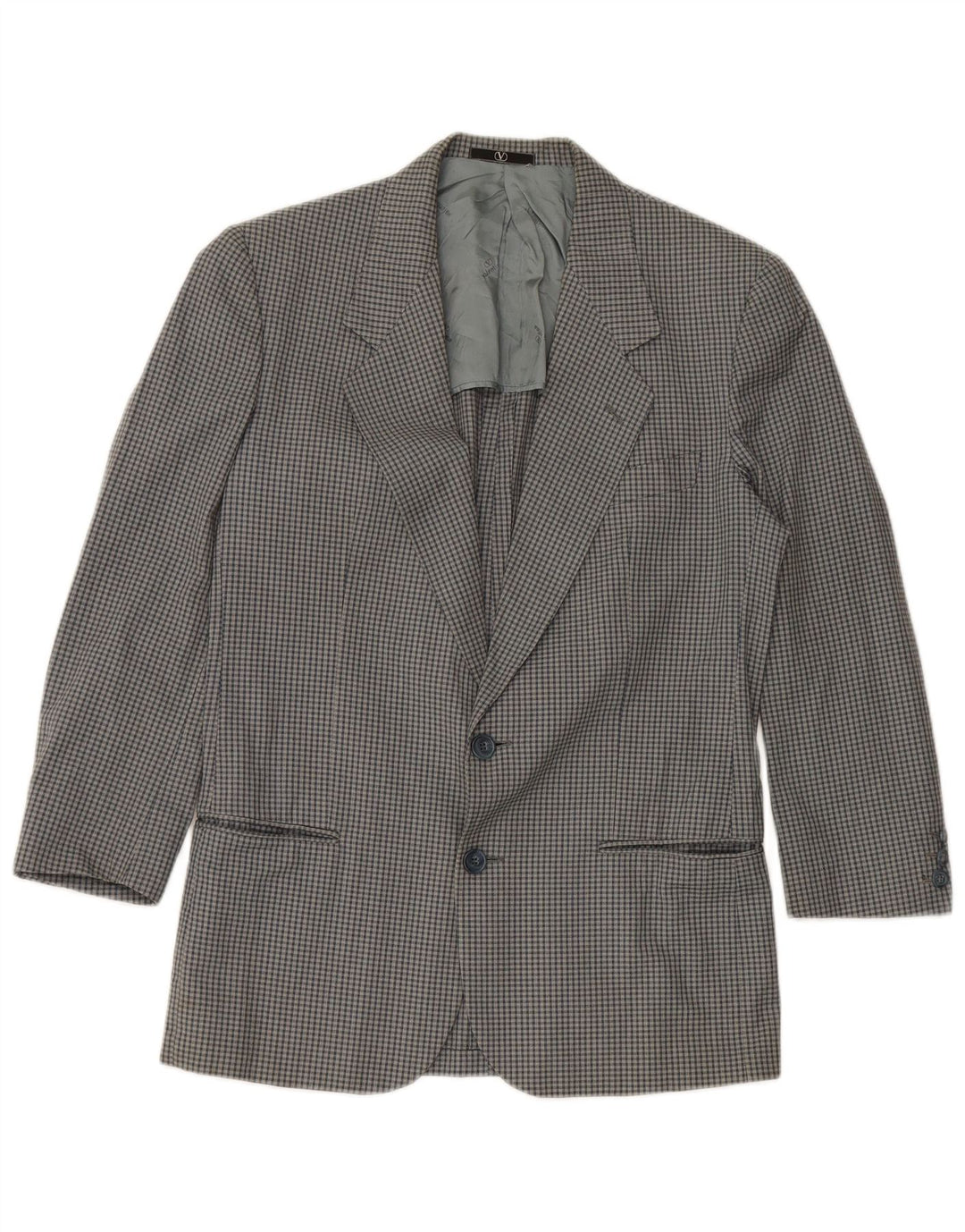 VALENTINO Mens 2 Button Blazer Jacket IT 46 Small Grey Check Cotton