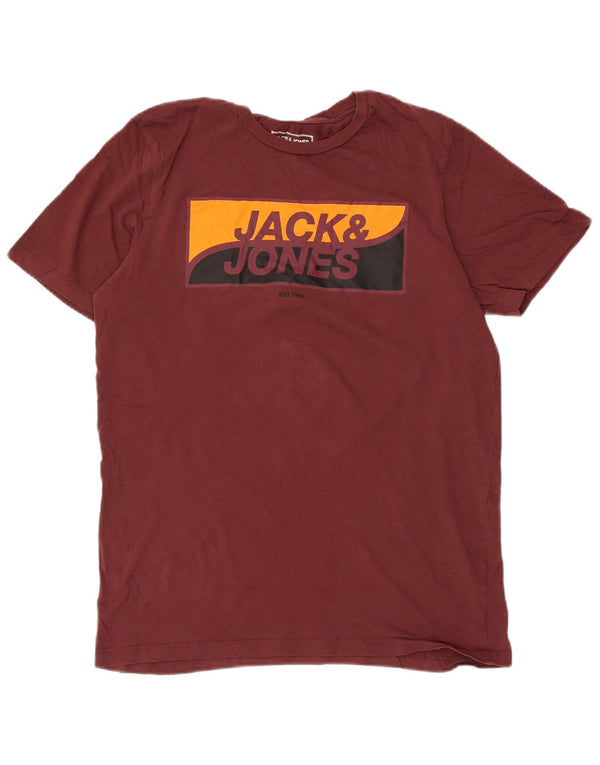 JACK & JONES Hombre Camiseta Gráfica Top Medium Granate Algodón
