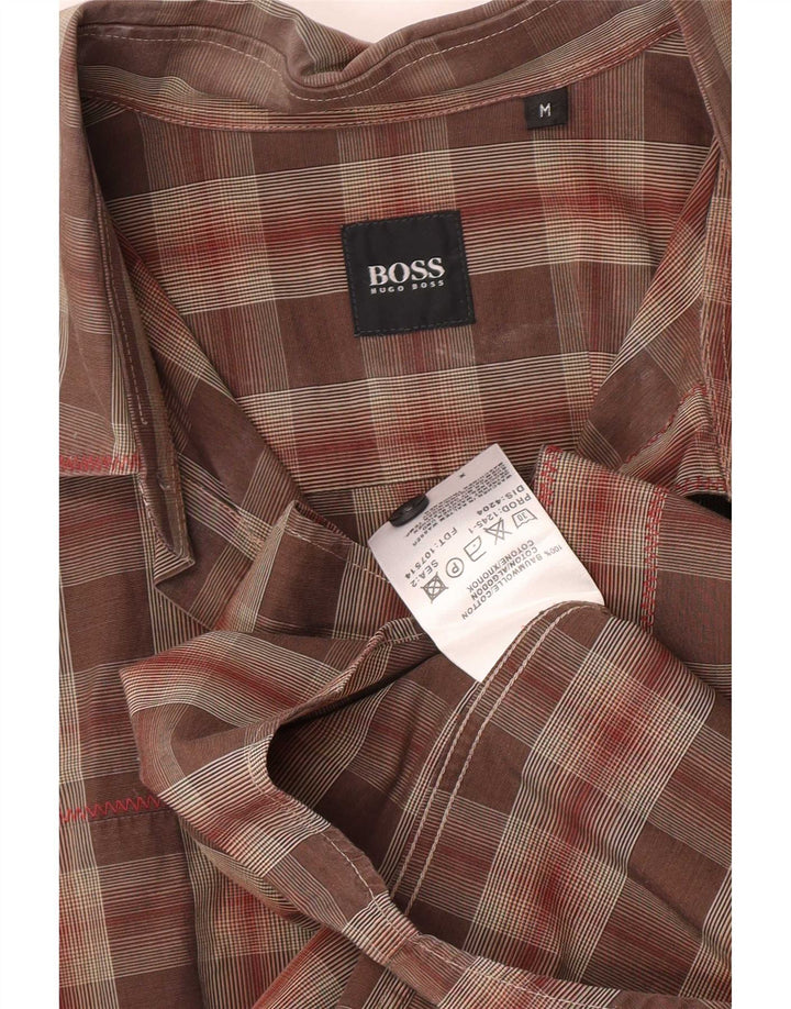 Camisa Hugo Boss Hombre Algodón a cuadros marrón medio