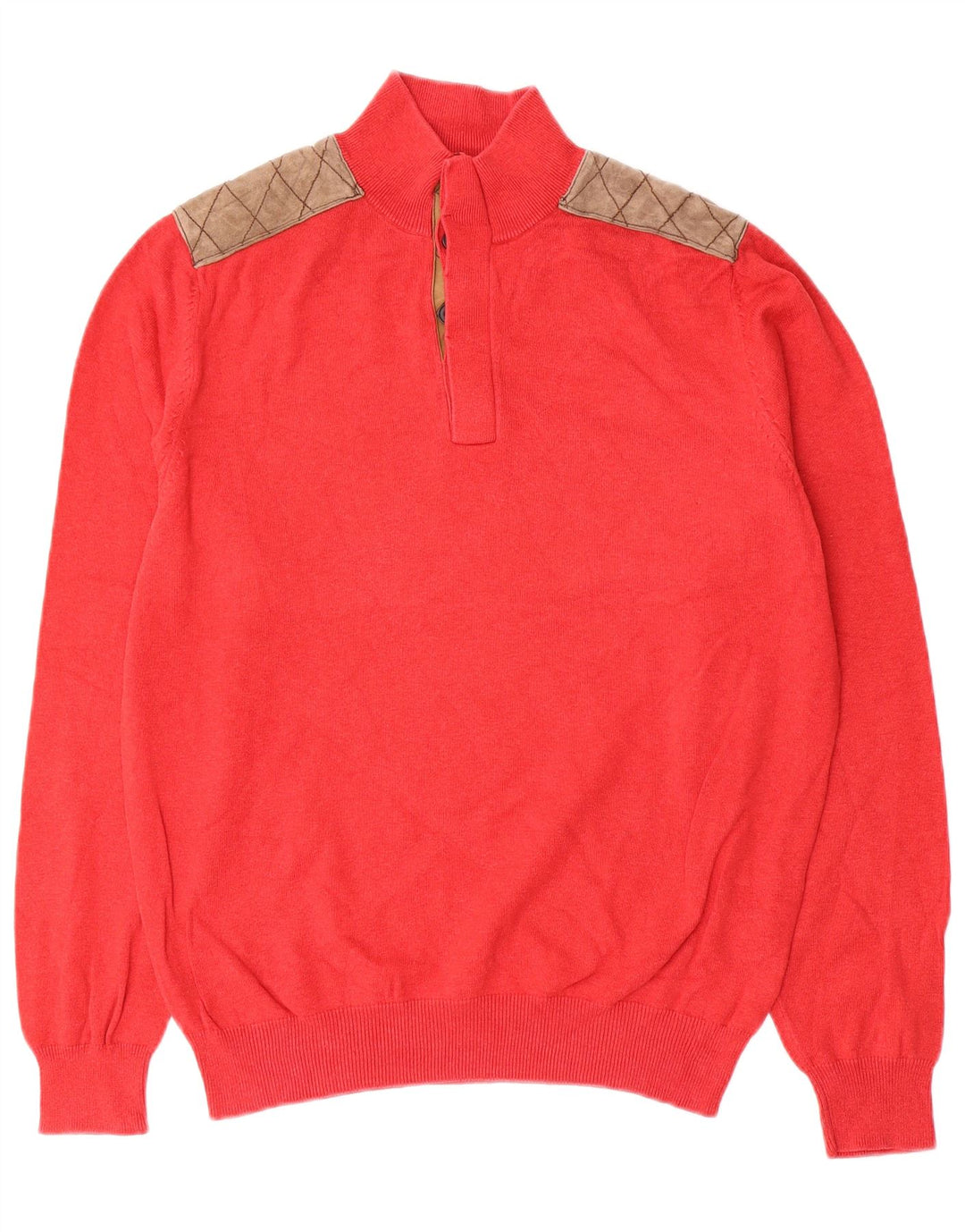Massimo Dutti Jersey De Cuello Con Botones Para Hombre Large Rojo Colorblock Algodón