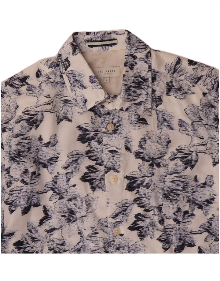 TED BAKER Camisa para hombre Talla 2 Pequeña Algodón floral blanco