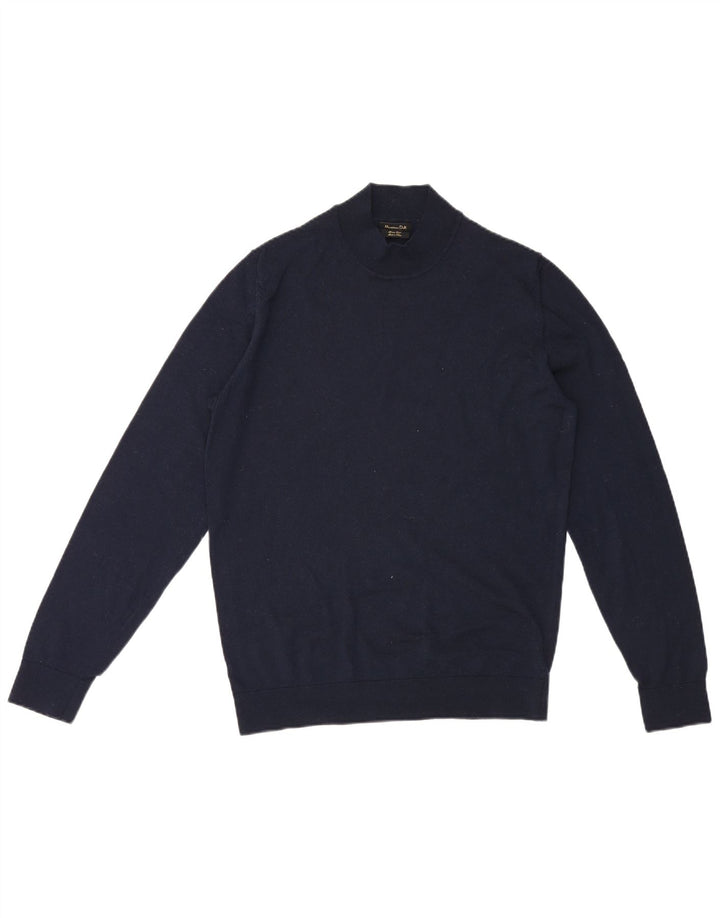 Massimo Dutti Jersey Cuello Alto Hombre Lana Merino Azul Marino Grande