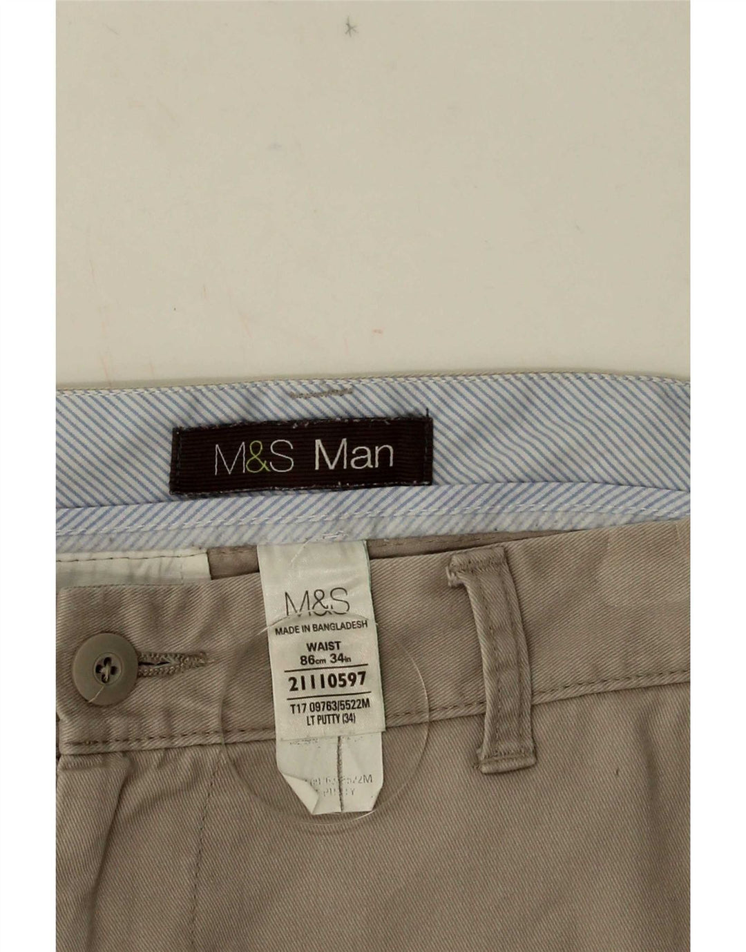 Marks & Spencer Pantalones cortos chinos para hombre W34 Algodón beige grande
