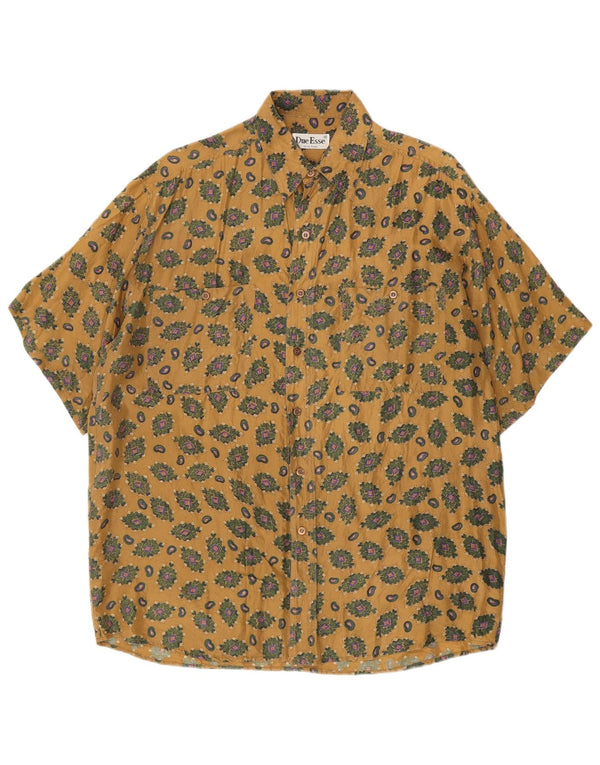 Vintage hombres camisa de manga corta seda geométrica beige medio