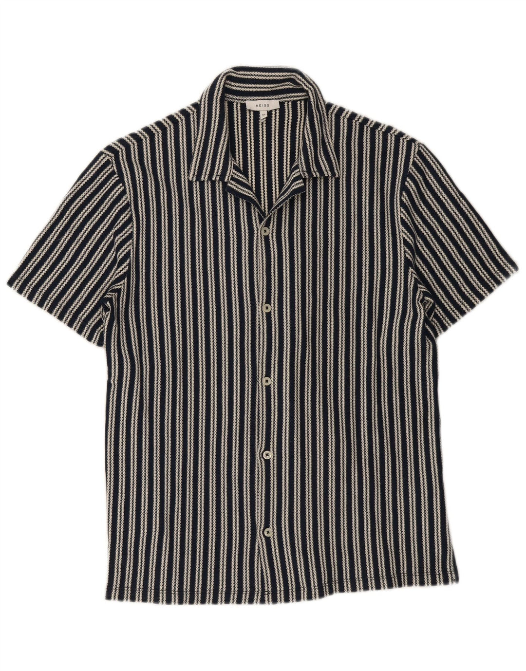 Camisa Reiss Hombre Manga Corta Algodón Rayas Azul Marino Mediano